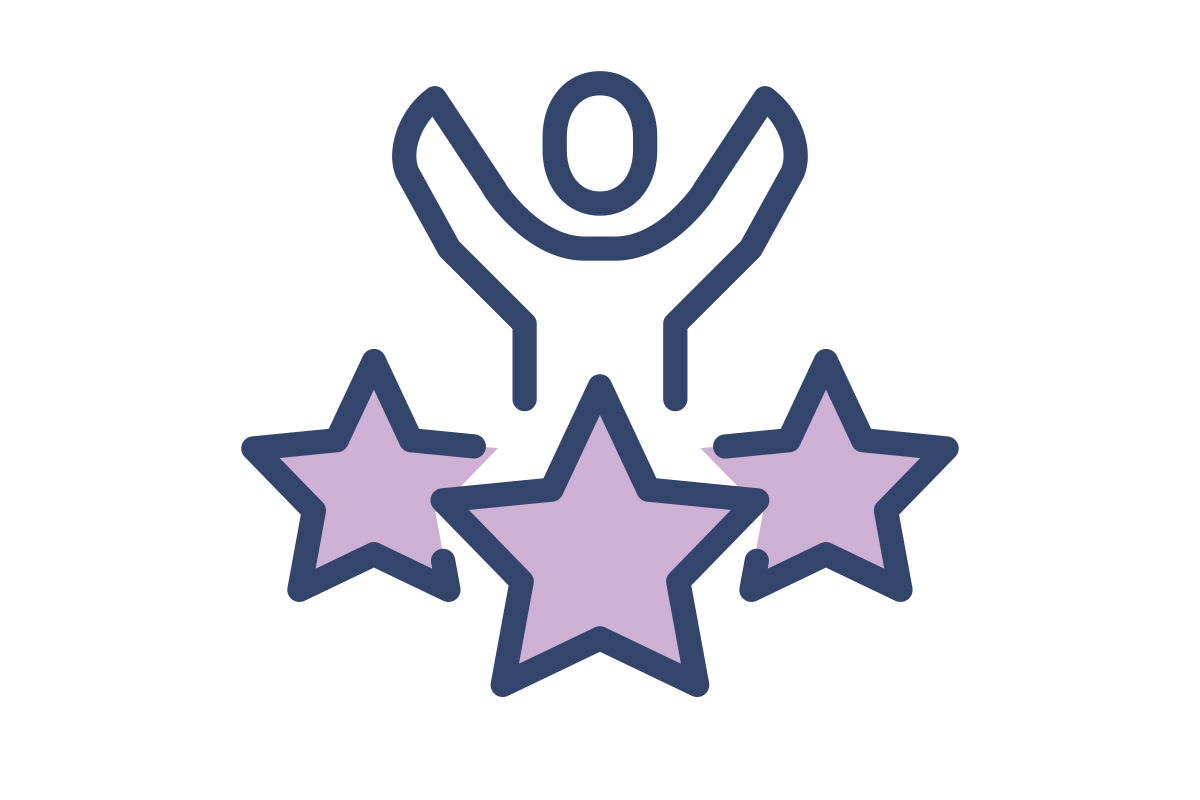 graphic of a person with raised hands over three stars