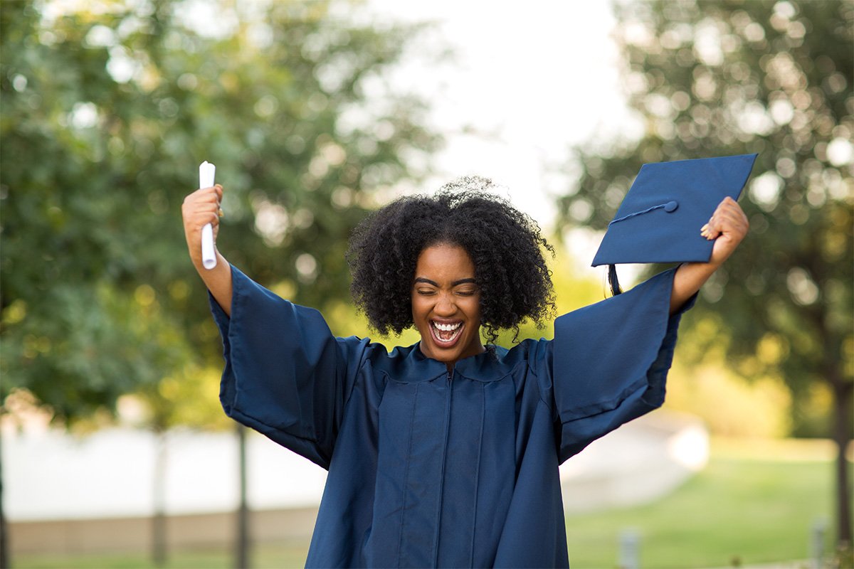 A girl celebrating at her graduation